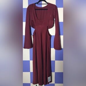 NWT ASOS DESIGN Bias Cut Midi Dress Scoop Neck and Side Cutout Burgundy - Size 8